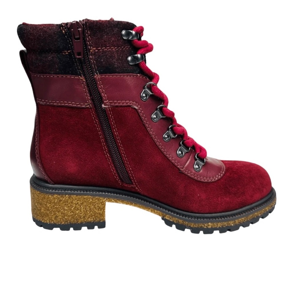 Earth Elements Tessa WIDE Lace Up Burgundy Garnet Leather Combat Boots Size 8